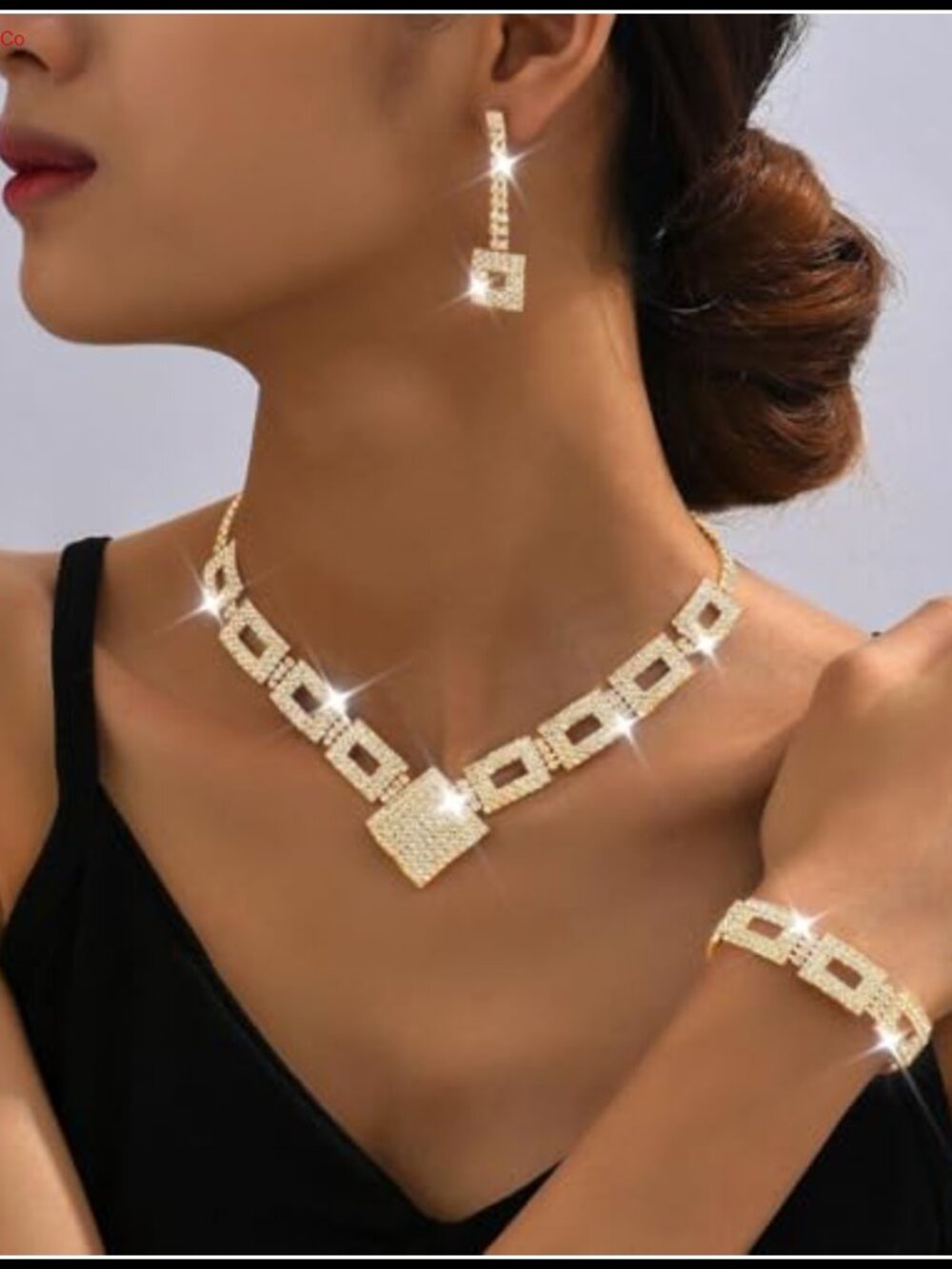 Crystal Rhinestone Bridal Wedding Jewelry Set Necklace Earrings Bracelet - Picture 2 of 6